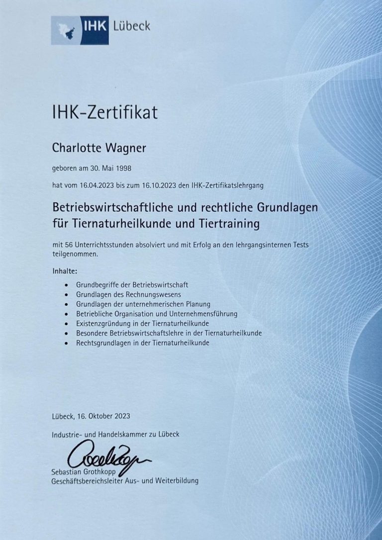 IHK Zertifikat Tierheilkunde Tiertraining IHK Zertifikat für Tierheilkunde und Tiertraining